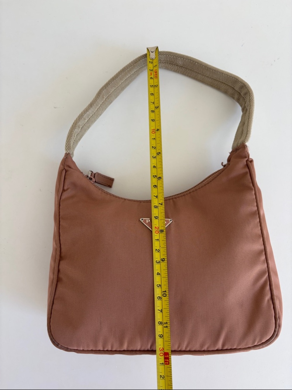 100% Authentic Prada Dusty Rose Nylon Shoulder Bag with Cream Strap - Picture 12 of 16